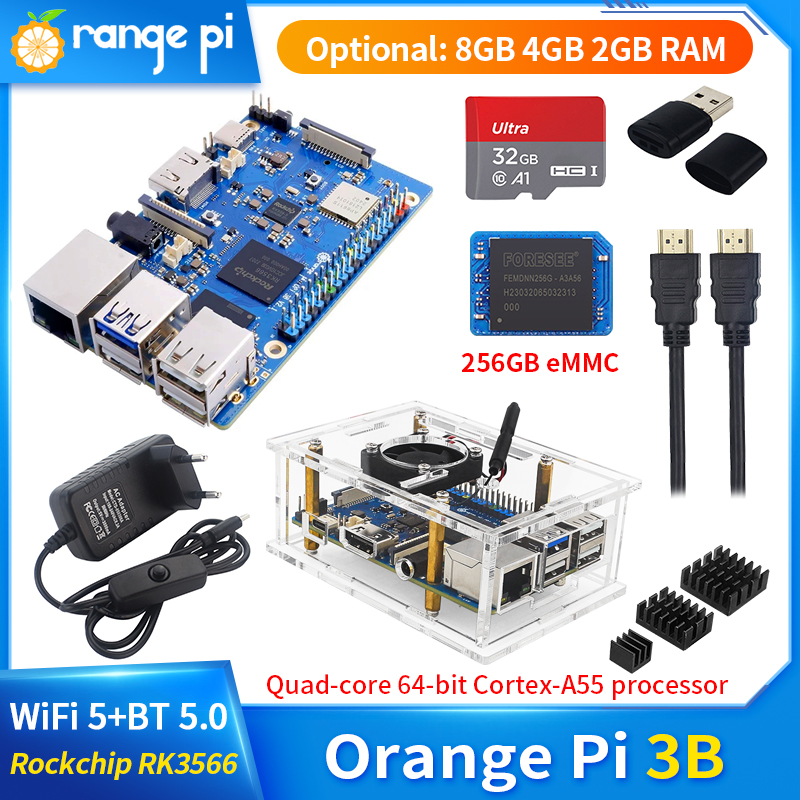Khadas Vim4 8Gb - Orange pi-ramシングルボードコンピューター,rk3566,クアッドコア,64ビット,wifi,ギガビット,sbc,4kビデオ,オプションのemmc,Framd,8gb,4gb 2GB